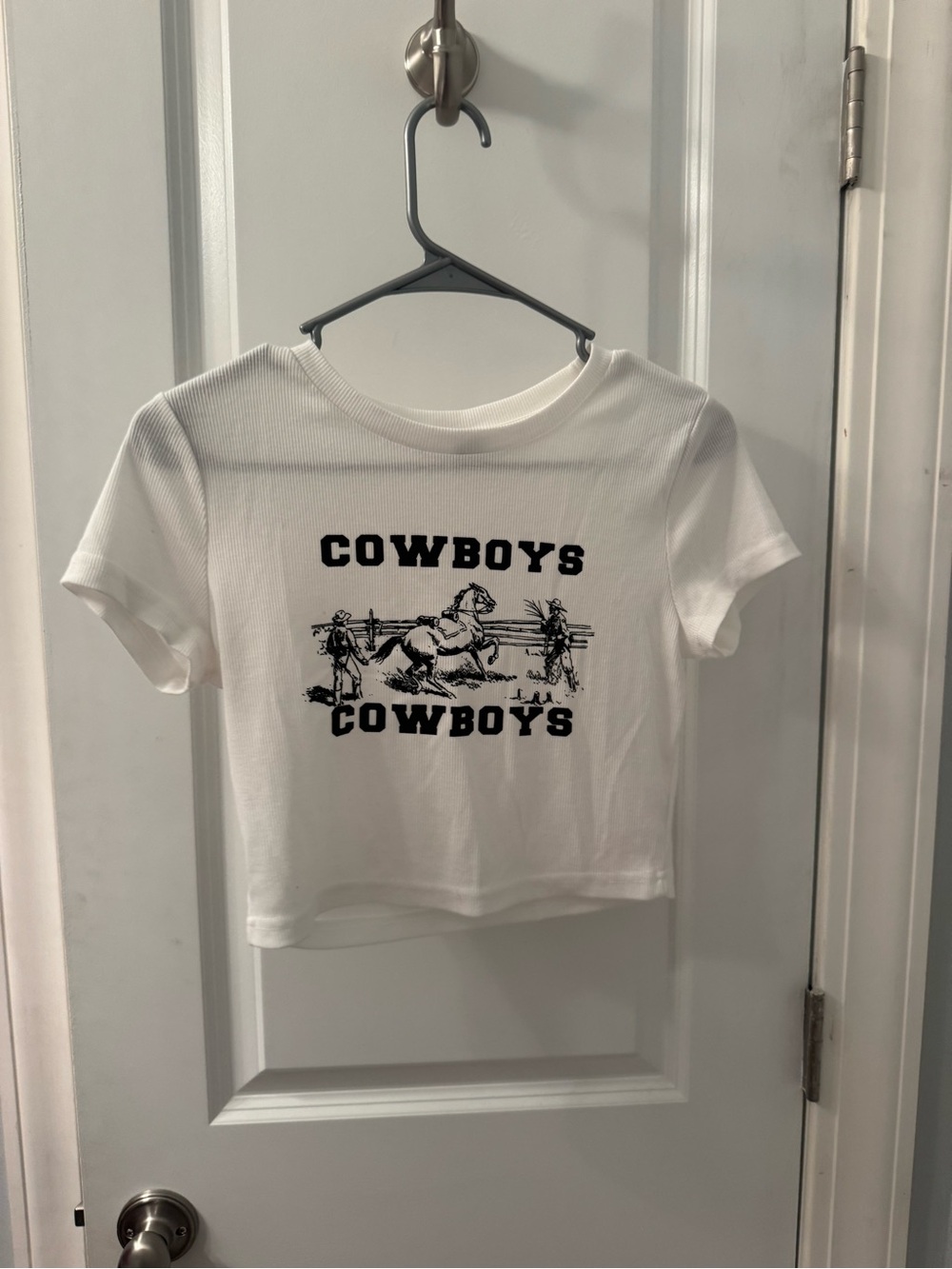 Cowboys Graphic Crop Tee - White with Black Print
